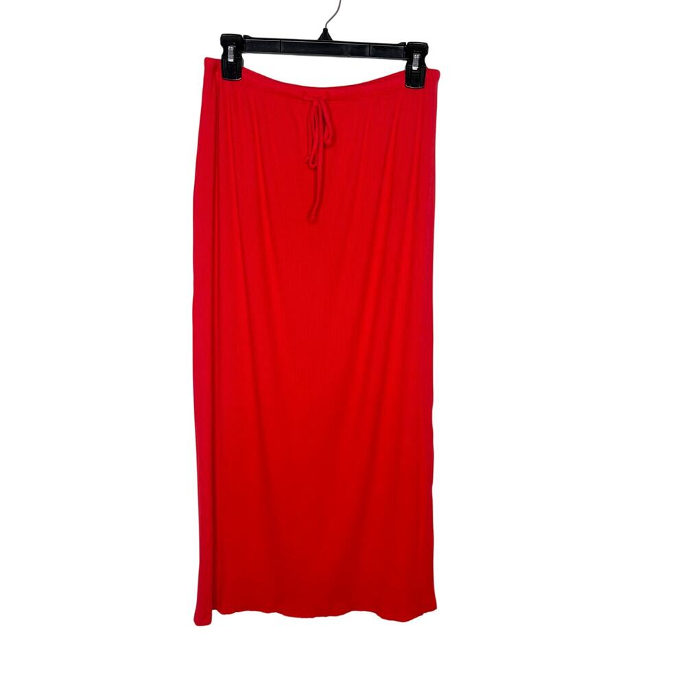 Lisa Says Gah Ribbed Straight Midi Skirt Sz L Tomato Red Colorful Preppy chic